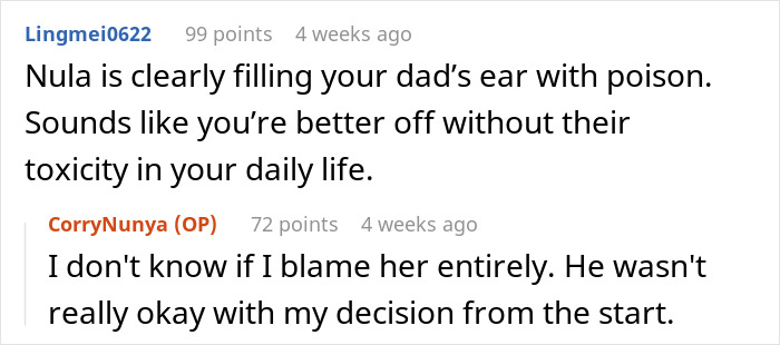 Reddit discussion about family toxicity and education priorities