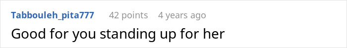 Comment praising standing up for sister in revenge story
