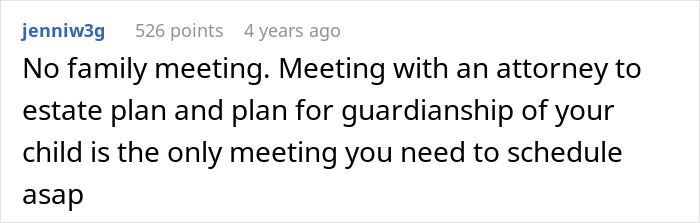 A Reddit comment advising legal action for grandchild protection amidst family issues.