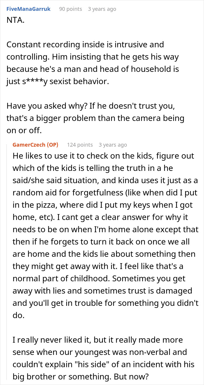 Controlling Man Insists On Keeping Indoor Camera On All The Time, Mad At Wife For Turning It Off Controlling Man Insists On Keeping Indoor Camera On All The Time, Mad At Wife For Turning It Off