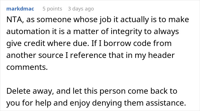 Comment on automation job integrity and crediting code sources