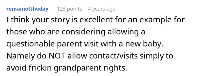 A Reddit comment discussing grandparent rights and baby contact, relevant to the MIL disowns grandchild keyword.