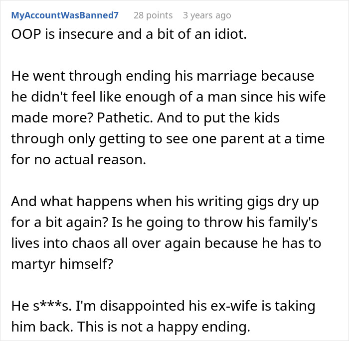 A Reddit post about a guy who leaves wife and kids to find himself, and later regrets it, discussing his actions.