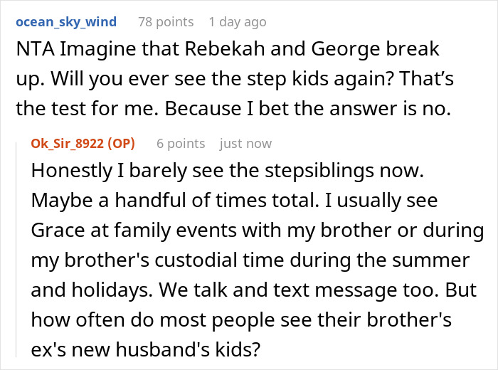 An online forum discussion about a wealthy woman spoiling her niece, causing stepsiblings to get jealous.