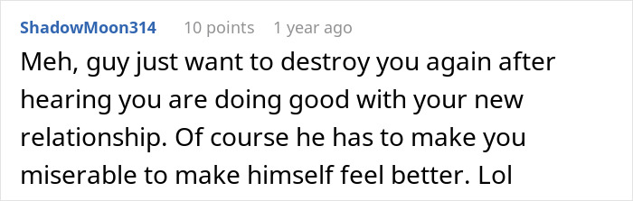 Comment on ex trying to hurt after new relationship success