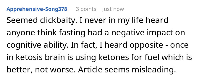 Comment disputing fasting's negative impact on cognitive ability Comment disputing fasting's negative impact on cognitive ability
