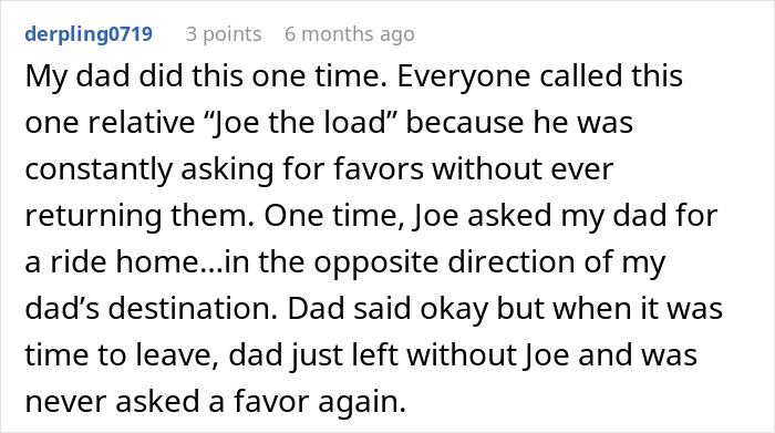 A story of a man getting satisfaction by inconveniencing a coworker from hell who asked for a ride home.