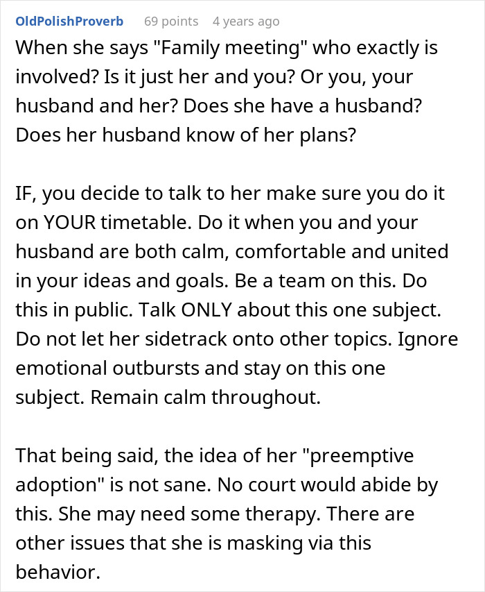 Reddit text post about a mother-in-law's unhinged attempt to adopt a grandchild after circumcision controversy.