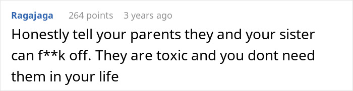 Comment telling to distance from toxic sister and parents Comment telling to distance from toxic sister and parents
