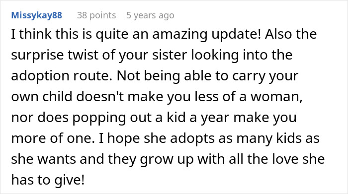 Comment highlighting adoption and woman's worth beyond pregnancy Comment highlighting adoption and woman's worth beyond pregnancy
