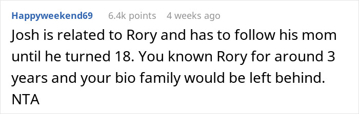 User explaining family relations and teen's support decision