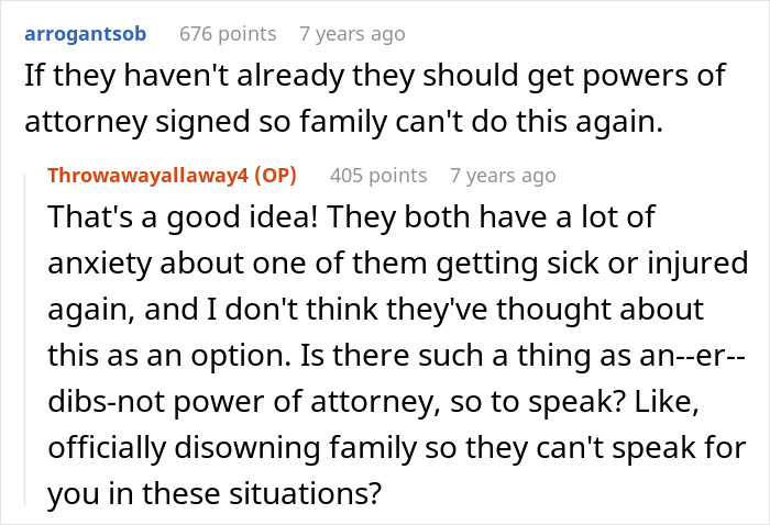 Reddit advice on signing power of attorney to prevent family interference