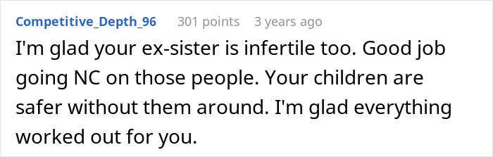 Comment glad sister is infertile and praises going no contact Comment glad sister is infertile and praises going no contact