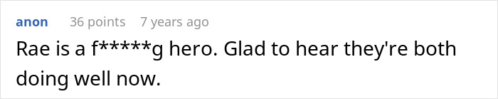 Comment praising Rae as hero in cult family story