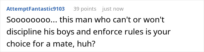 Reddit comment asking about a woman's choice for a mate, implying she's a "maid" to his kids.