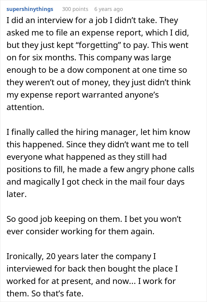 Story of unpaid expense report after job interview and eventual payment after complaint Story of unpaid expense report after job interview and eventual payment after complaint