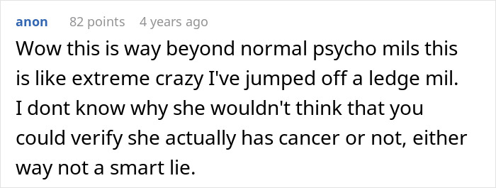 A Reddit comment on an unhinged MIL disowning grandchild and trying to adopt him later.