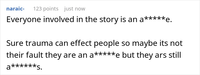 Comment calling everyone involved in story a******s