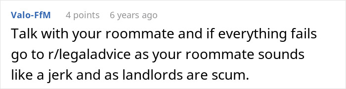A Reddit comment advises to talk with your roommate or seek legal advice, addressing a life at risk scenario.