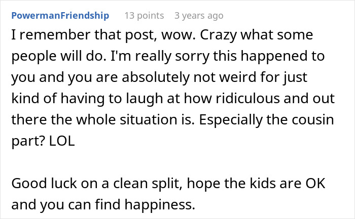 A social media comment offering sympathy and advice to someone dealing with a second family situation.