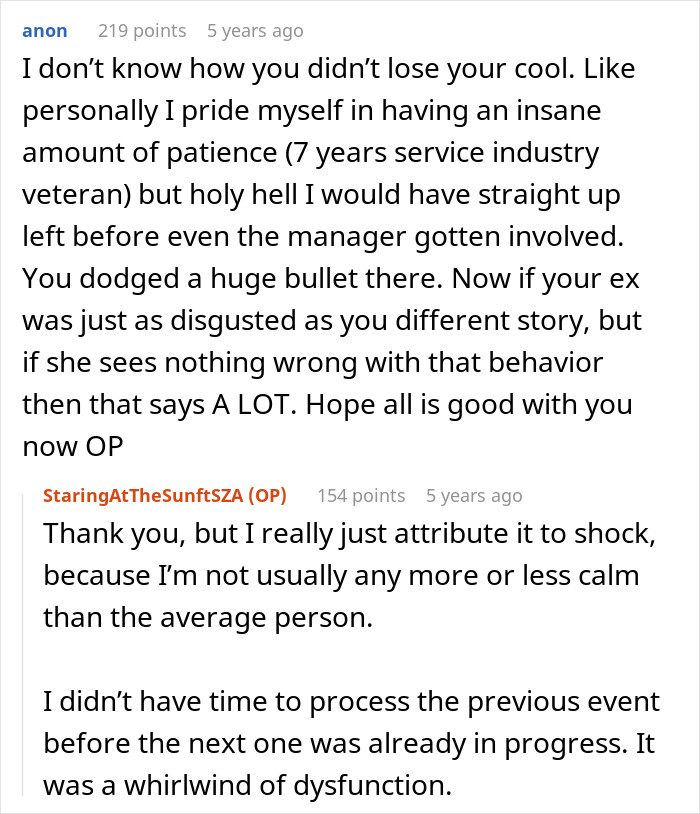 Reddit comment admiring patience in service industry during fiancée and mom fiasco Reddit comment admiring patience in service industry during fiancée and mom fiasco