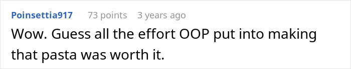 Comment about effort put into making pasta in family feud story
