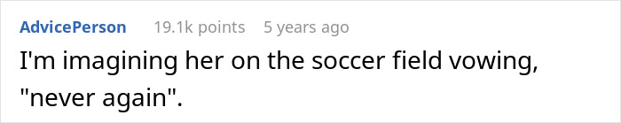 Comment imagining wife vowing never again on soccer field Comment imagining wife vowing never again on soccer field