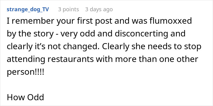 User recalling odd behavior of woman throwing tantrum at restaurant