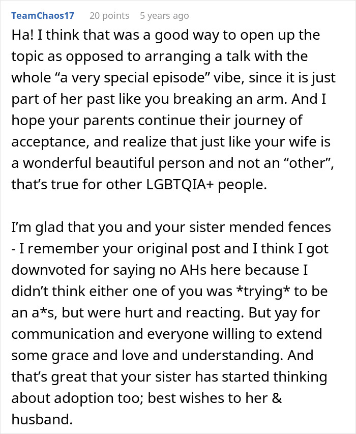 Comment supporting acceptance and communication in adoption and fertility story Comment supporting acceptance and communication in adoption and fertility story