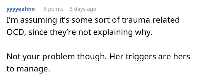 Assumption about trauma related OCD causing restaurant ordering issues