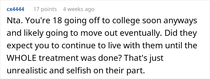 Comment about moving out for college and choosing education first