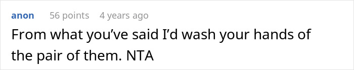 A Reddit comment: From what you've said I'd wash your hands of the pair of them. NTA, discussing sister-in-law conflict.