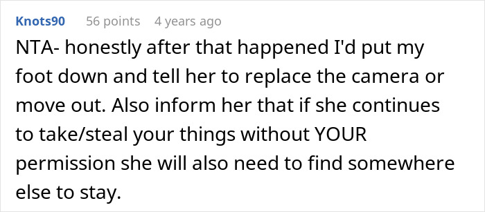 Text from a forum discussing how a woman threatens to sue her sister-in-law for irresponsible behavior.
