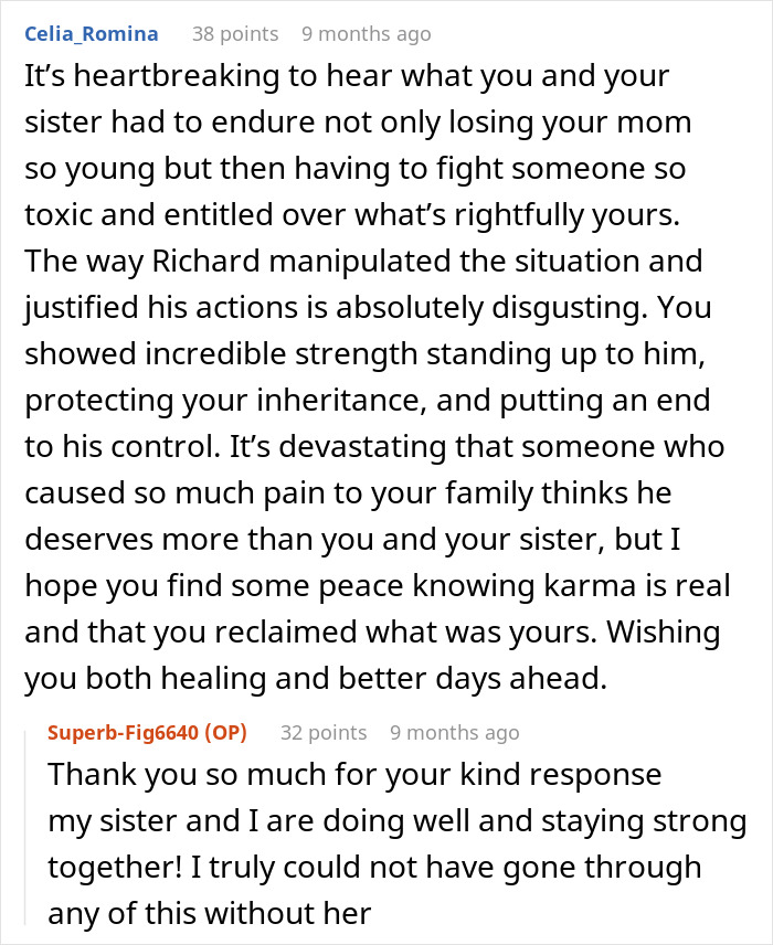 Comment about strength and standing up against entitlement over inheritance Comment about strength and standing up against entitlement over inheritance