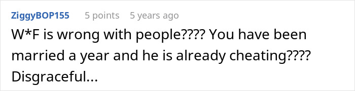Comment expressing disbelief about cheating one year into marriage