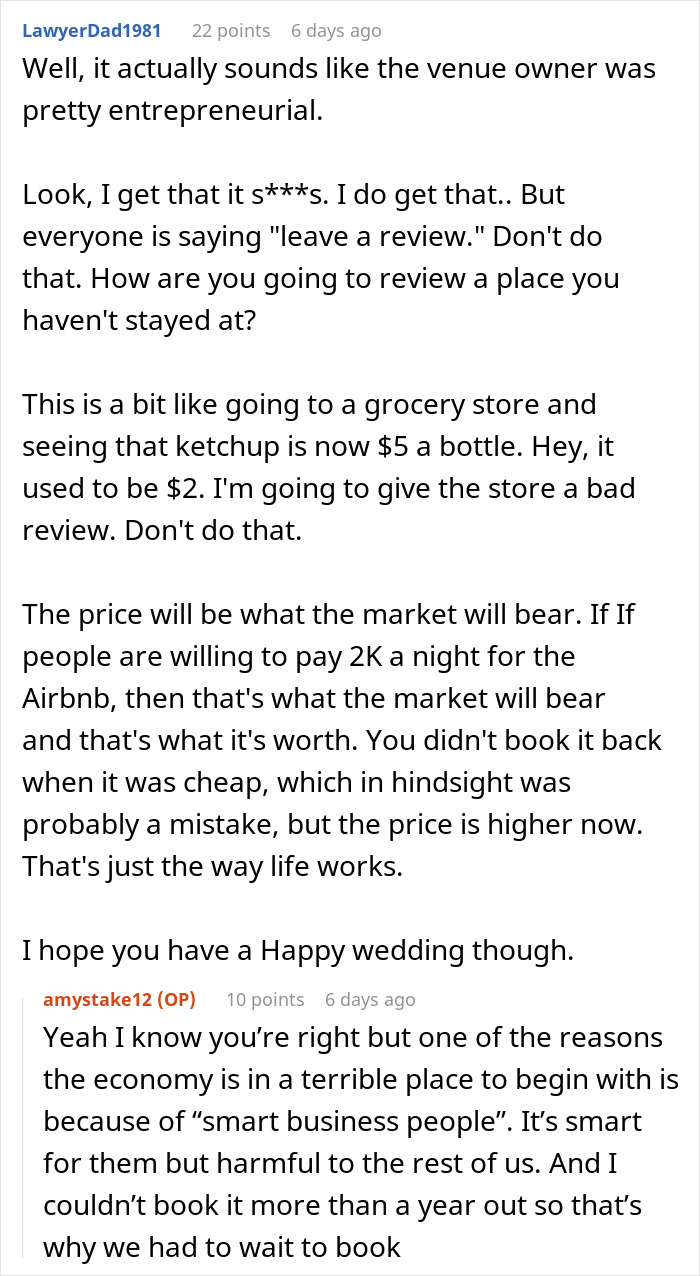 “Wonder Why The Economy Is So Bad?” Bride Refuses To Go Into Debt Because Of Airbnb Owner’s Greed “Wonder Why The Economy Is So Bad?” Bride Refuses To Go Into Debt Because Of Airbnb Owner’s Greed