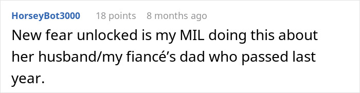 Comment expressing fear of MIL grieving late father in law at wedding