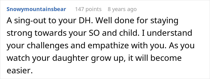 A comment from user Snowymountainsbear, encouraging someone dealing with a MIL who denies allergies and sent their grandchild to ER.