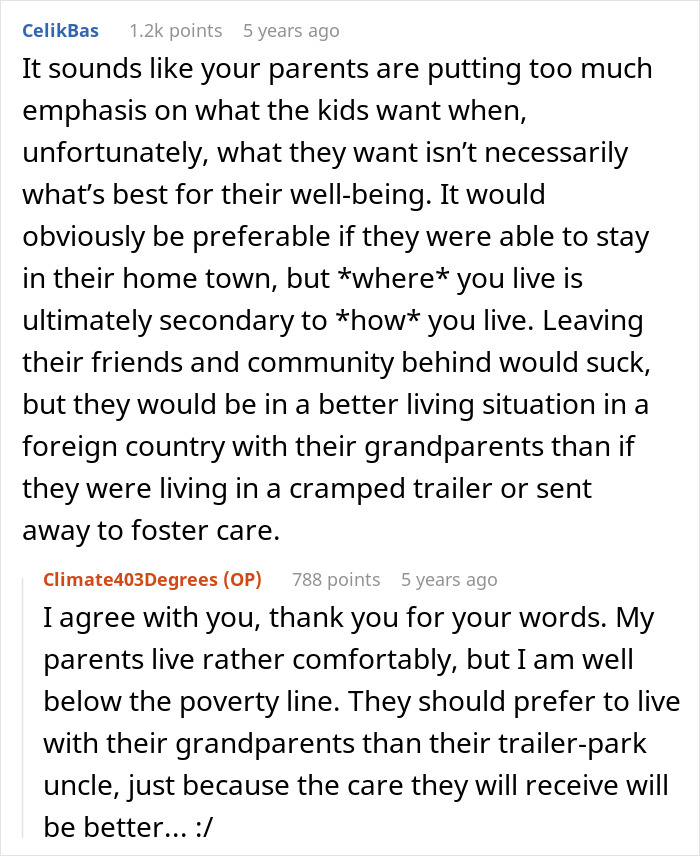 Reddit comments on parents prioritizing children's well-being over location in family dispute Reddit comments on parents prioritizing children's well-being over location in family dispute