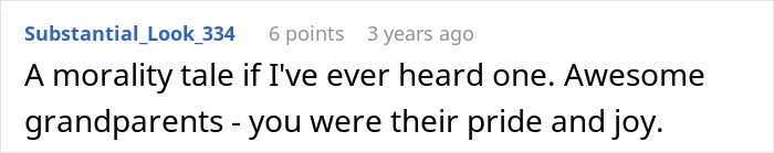 Comment praising grandparents in toxic parents and will reading story