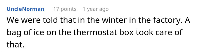 Comment about winter factory and ice on thermostat in stepdad story