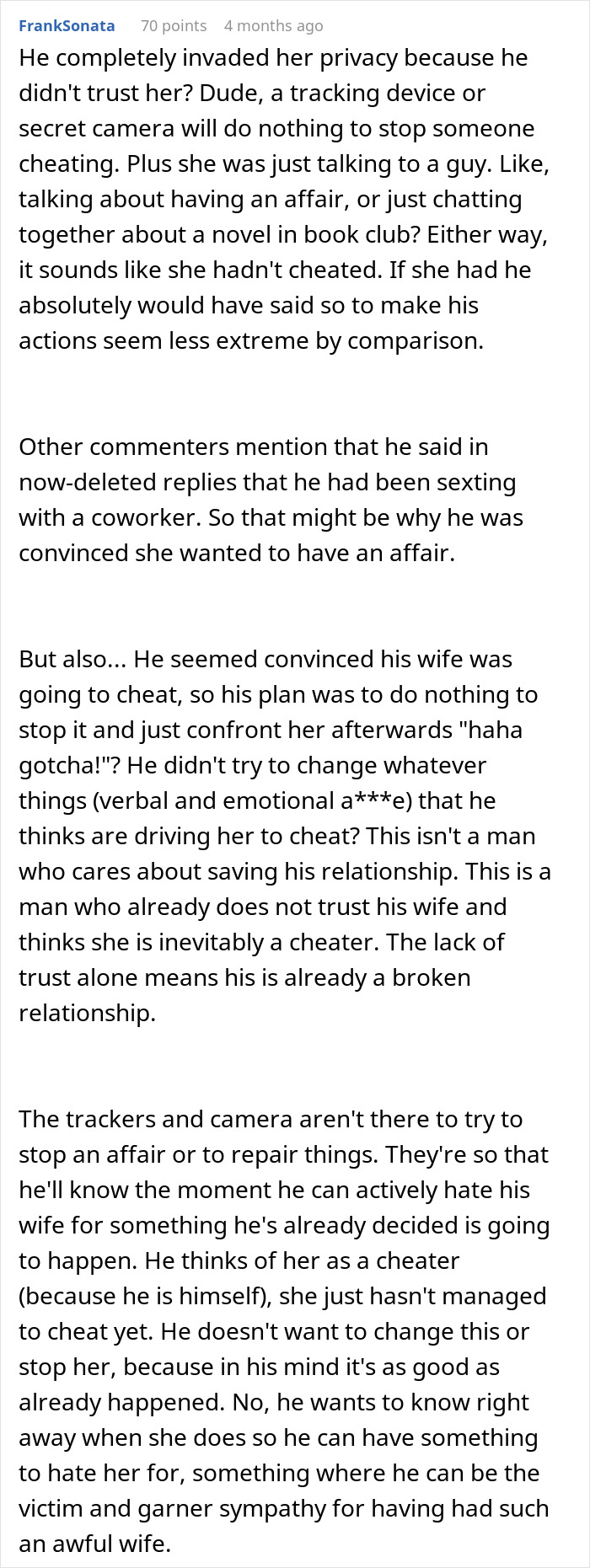 Privacy invasion by husband using tracking devices reveals broken relationship