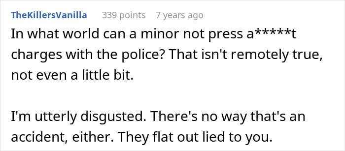 Comment expressing disbelief that minors can't press charges with police