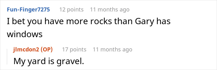 Comment about yard gravel versus Gary's windows
