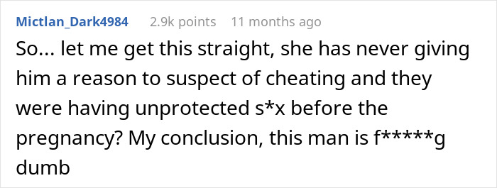 Comment doubting cheating suspicion before pregnancy in husband demanding paternity test Comment doubting cheating suspicion before pregnancy in husband demanding paternity test