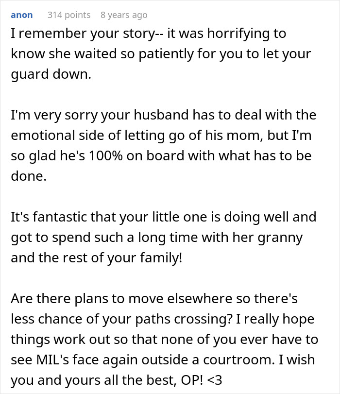 A comment on a post about a MIL refusing to believe grandkids allergies are real, expressing support for the OP.