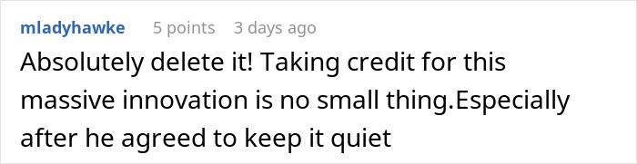 Comment urging to delete script and credit for innovation