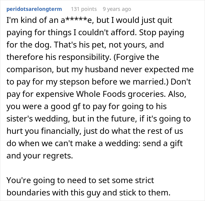 Comment advising setting strict boundaries on financial responsibilities with wealthy boyfriend Comment advising setting strict boundaries on financial responsibilities with wealthy boyfriend