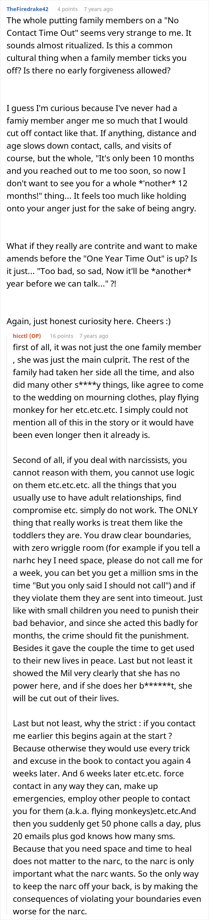 Reddit discussion on no contact timeout and dealing with narcissists in wedding story Reddit discussion on no contact timeout and dealing with narcissists in wedding story