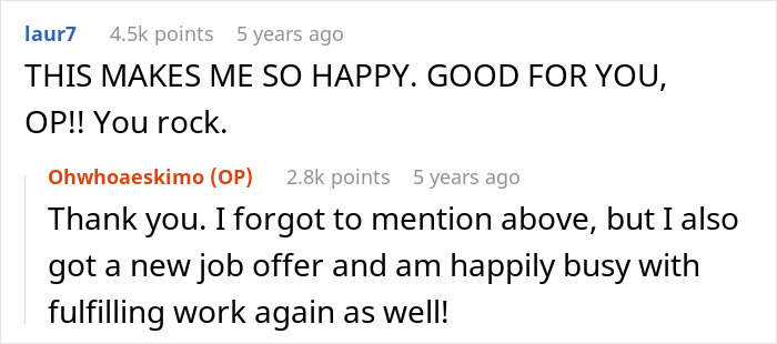 Online supportive comments celebrating woman's positive recovery and new job after divorce